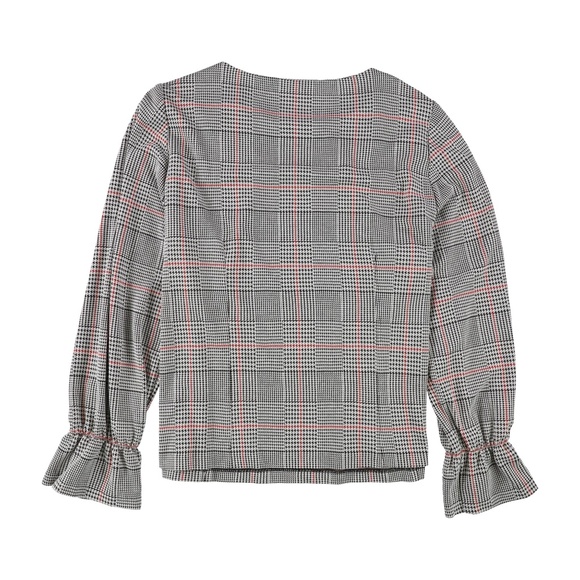 Nine West Plaid Ruffle Cuff Blouse Size Medium - Picture 1 of 10